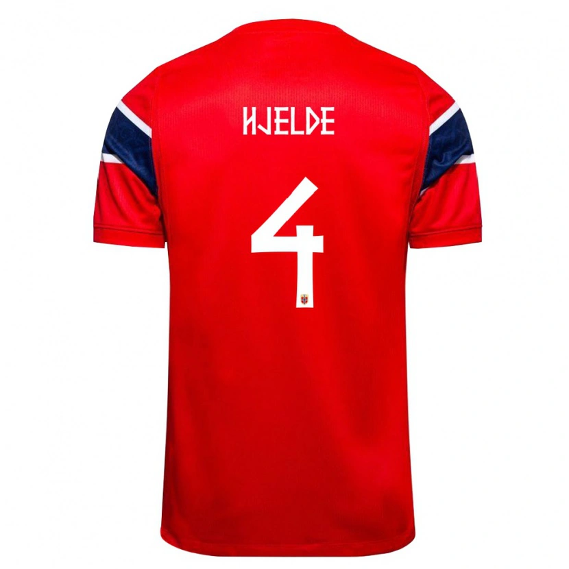 Danxen Mujer Camiseta Noruega Leo Fuhr Hjelde #4 Rojo Marino Blanco 1ª Equipación 26-28 La Camisa México