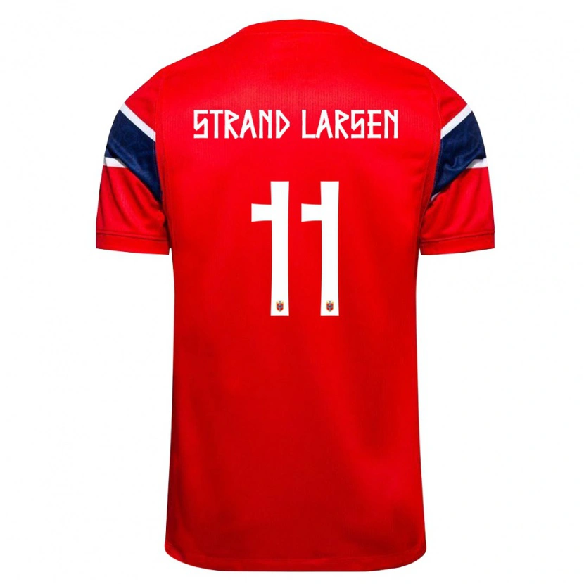 Danxen Mujer Camiseta Noruega Jørgen Strand Larsen #11 Rojo Marino Blanco 1ª Equipación 26-28 La Camisa México