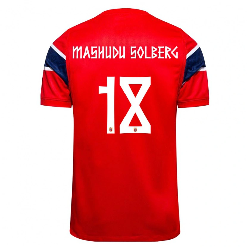 Danxen Mujer Camiseta Noruega Mathias Mashudu Solberg #18 Rojo Marino Blanco 1ª Equipación 26-28 La Camisa México