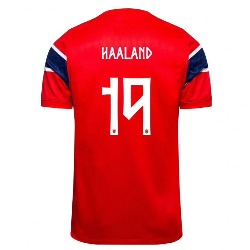 Danxen Mujer Camiseta Noruega Markus Haaland #19 Rojo Marino Blanco 1ª Equipación 26-28 La Camisa México