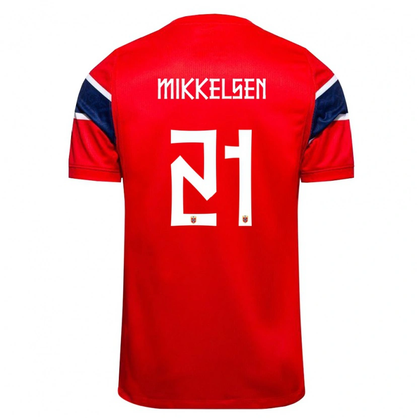Danxen Mujer Camiseta Noruega Mads Mikkelsen #21 Rojo Marino Blanco 1ª Equipación 26-28 La Camisa México