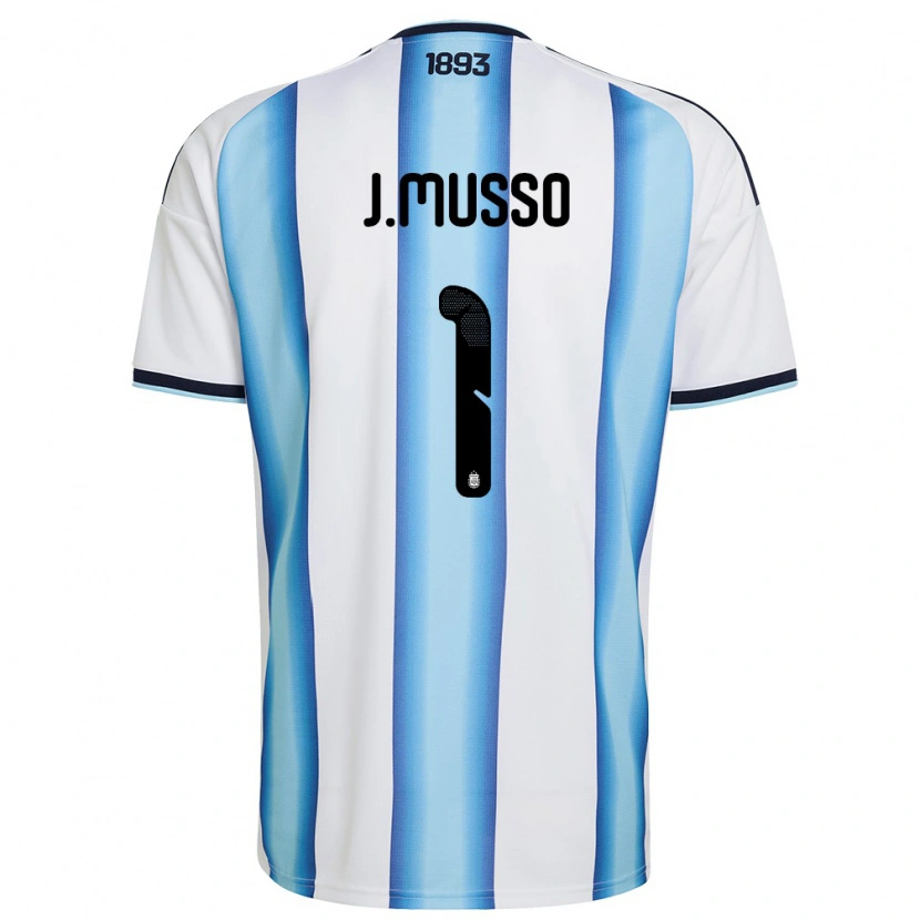 Danxen Mujer Camiseta Argentina Juan Musso #1 Blanco Azul Cielo Marino 1ª Equipación 26-28 La Camisa México