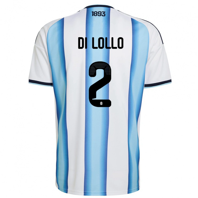 Danxen Mujer Camiseta Argentina Lautaro Di Lollo #2 Blanco Azul Cielo Marino 1ª Equipación 26-28 La Camisa México