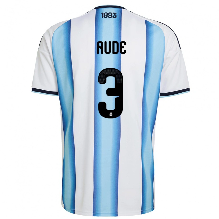 Danxen Mujer Camiseta Argentina Julian Aude #3 Blanco Azul Cielo Marino 1ª Equipación 26-28 La Camisa México