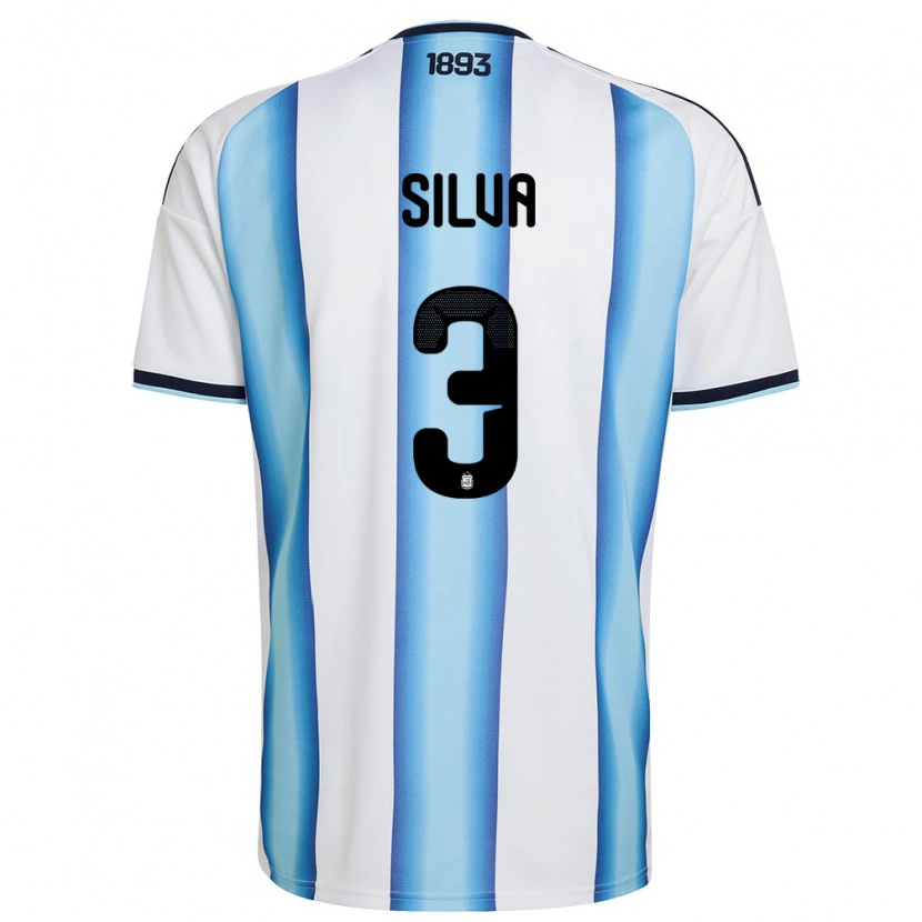 Danxen Mujer Camiseta Argentina Tomas Silva #3 Blanco Azul Cielo Marino 1ª Equipación 26-28 La Camisa México
