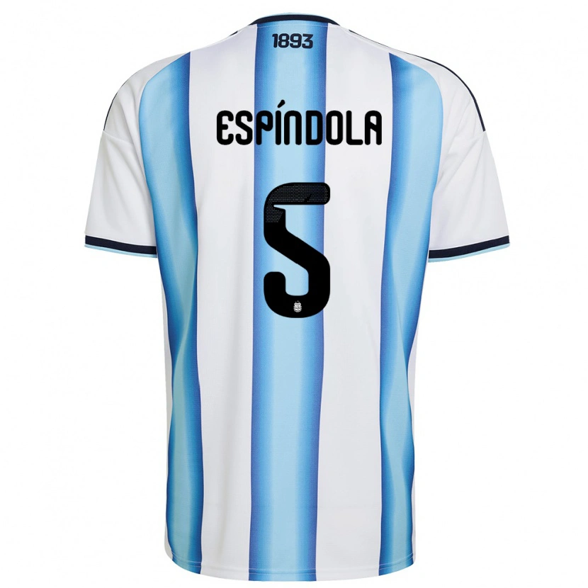Danxen Mujer Camiseta Argentina Santiago Espíndola #5 Blanco Azul Cielo Marino 1ª Equipación 26-28 La Camisa México