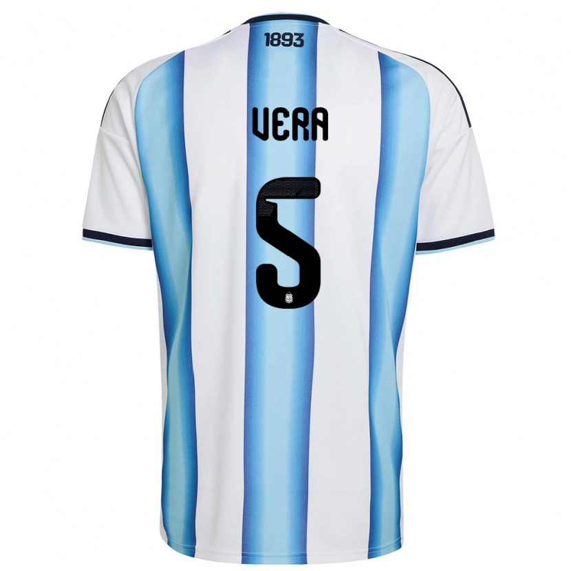 Danxen Mujer Camiseta Argentina Fausto Vera #5 Blanco Azul Cielo Marino 1ª Equipación 26-28 La Camisa México