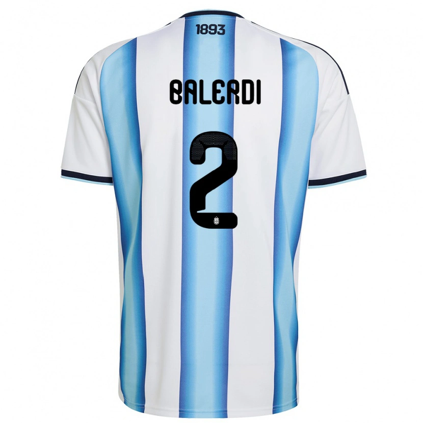 Danxen Mujer Camiseta Argentina Leonardo Balerdi #2 Blanco Azul Cielo Marino 1ª Equipación 26-28 La Camisa México