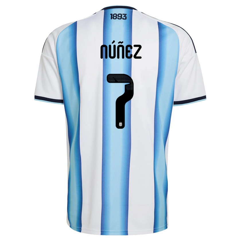 Danxen Mujer Camiseta Argentina Romina Nunez #7 Blanco Azul Cielo Marino 1ª Equipación 26-28 La Camisa México