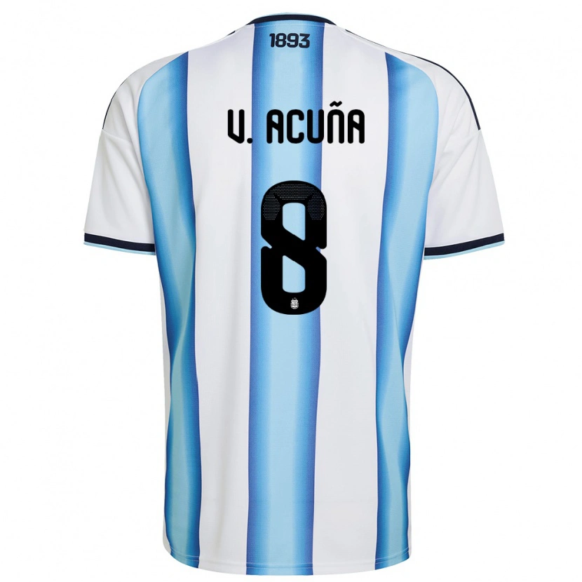 Danxen Mujer Camiseta Argentina Valentino Acuña #8 Blanco Azul Cielo Marino 1ª Equipación 26-28 La Camisa México