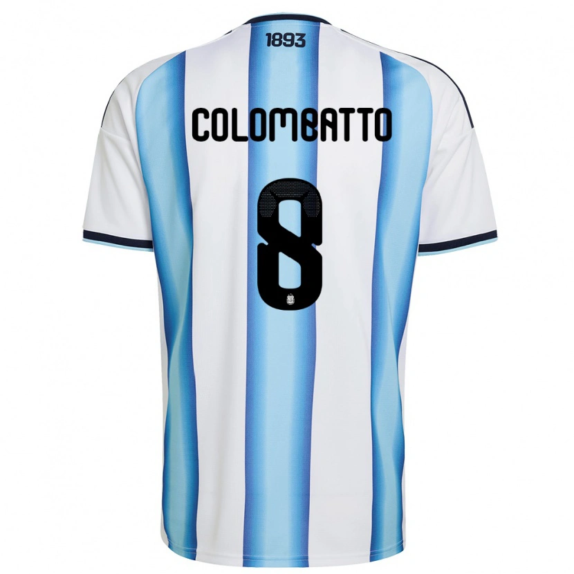 Danxen Mujer Camiseta Argentina Santiago Colombatto #8 Blanco Azul Cielo Marino 1ª Equipación 26-28 La Camisa México