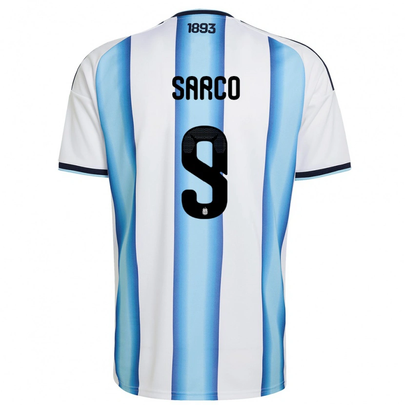 Danxen Mujer Camiseta Argentina Alejo Sarco #9 Blanco Azul Cielo Marino 1ª Equipación 26-28 La Camisa México