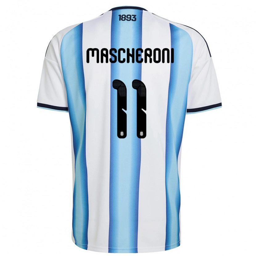 Danxen Mujer Camiseta Argentina Bruno Mascheroni #11 Blanco Azul Cielo Marino 1ª Equipación 26-28 La Camisa México