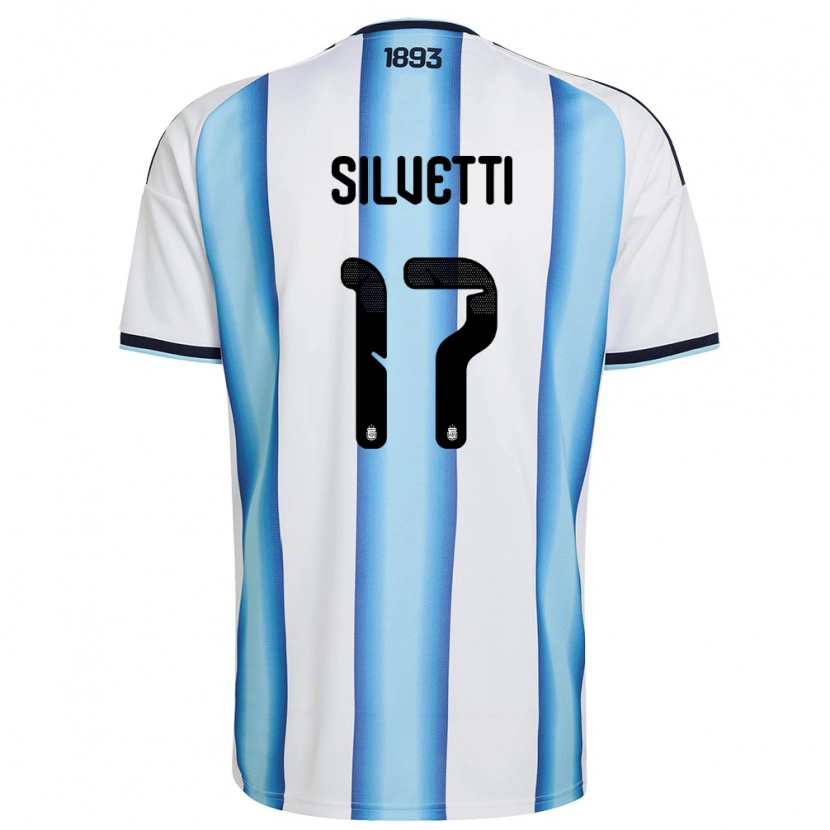 Danxen Mujer Camiseta Argentina Mateo Silvetti #17 Blanco Azul Cielo Marino 1ª Equipación 26-28 La Camisa México