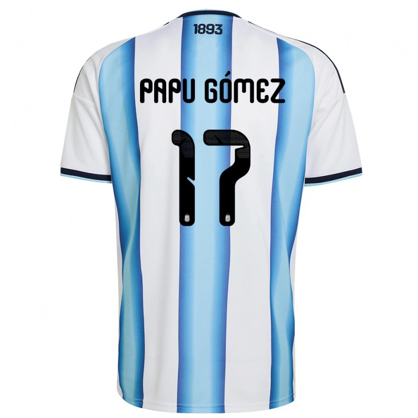 Danxen Mujer Camiseta Argentina Papu Gomez #17 Blanco Azul Cielo Marino 1ª Equipación 26-28 La Camisa México