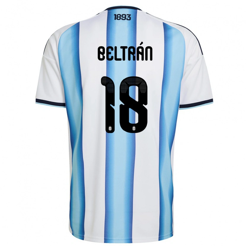 Danxen Mujer Camiseta Argentina Lucas Beltrán #18 Blanco Azul Cielo Marino 1ª Equipación 26-28 La Camisa México