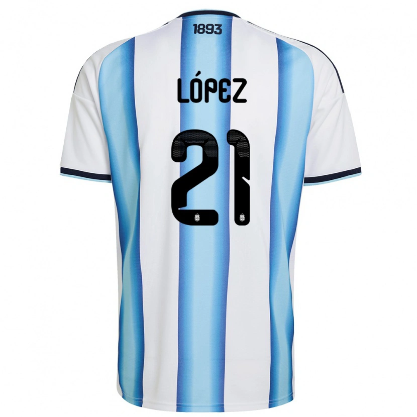 Danxen Mujer Camiseta Argentina José Manuel López #21 Blanco Azul Cielo Marino 1ª Equipación 26-28 La Camisa México
