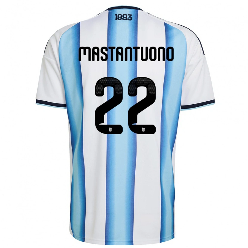 Danxen Mujer Camiseta Argentina Franco Mastantuono #22 Blanco Azul Cielo Marino 1ª Equipación 26-28 La Camisa México