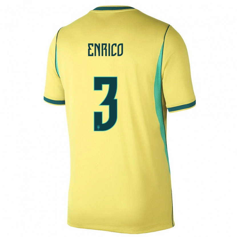 Danxen Mujer Camiseta Brasil Enrico #3 Amarillo Verde 1ª Equipación 26-28 La Camisa México