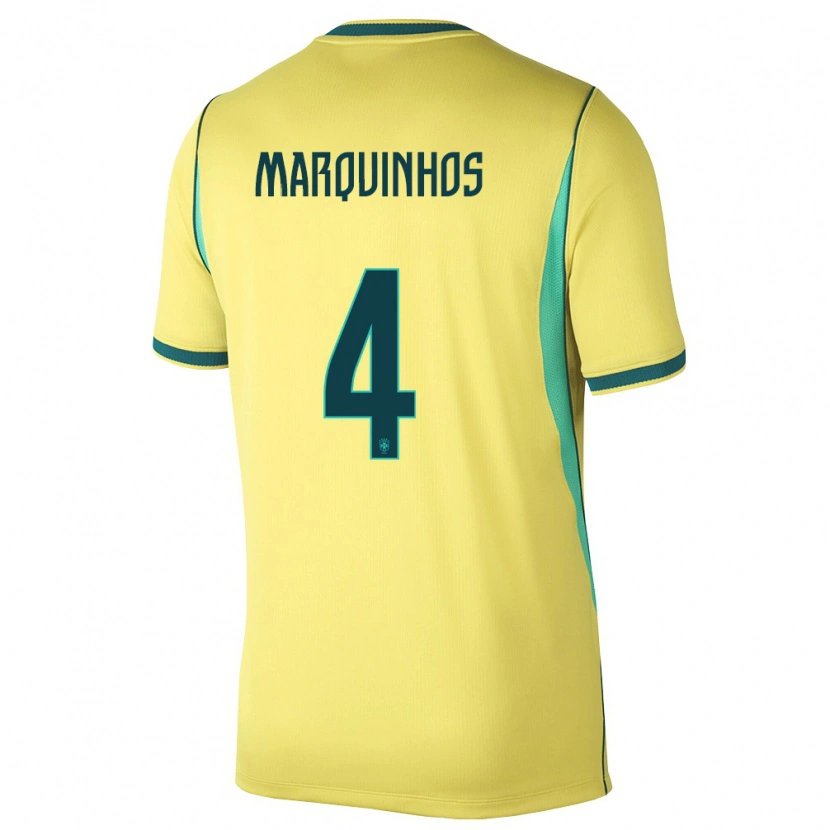 Danxen Mujer Camiseta Brasil Marquinhos #4 Amarillo Verde 1ª Equipación 26-28 La Camisa México