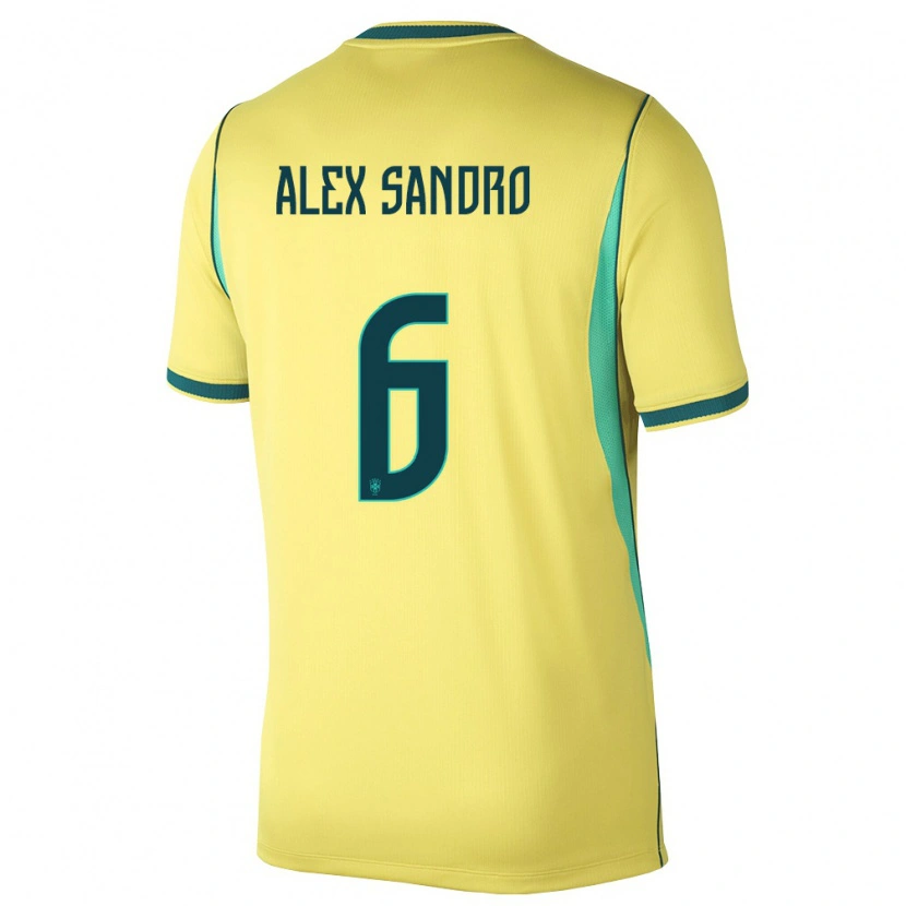 Danxen Mujer Camiseta Brasil Alex Sandro #6 Amarillo Verde 1ª Equipación 26-28 La Camisa México