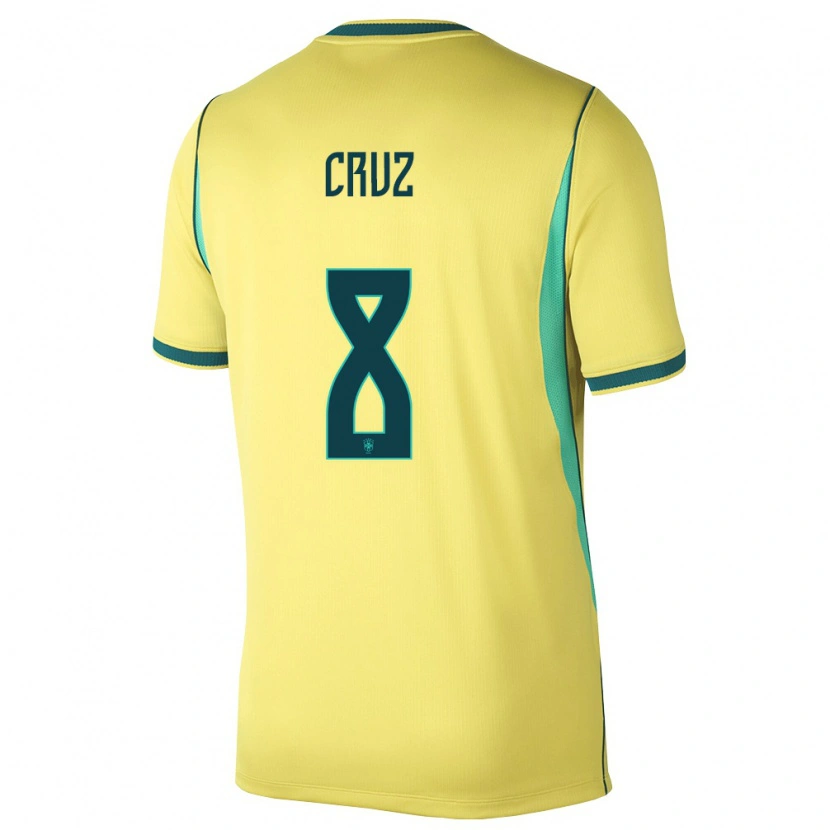 Danxen Mujer Camiseta Brasil João Cruz #8 Amarillo Verde 1ª Equipación 26-28 La Camisa México
