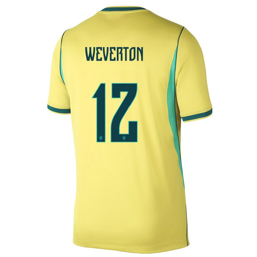 Danxen Mujer Camiseta Brasil Weverton #12 Amarillo Verde 1ª Equipación 26-28 La Camisa México