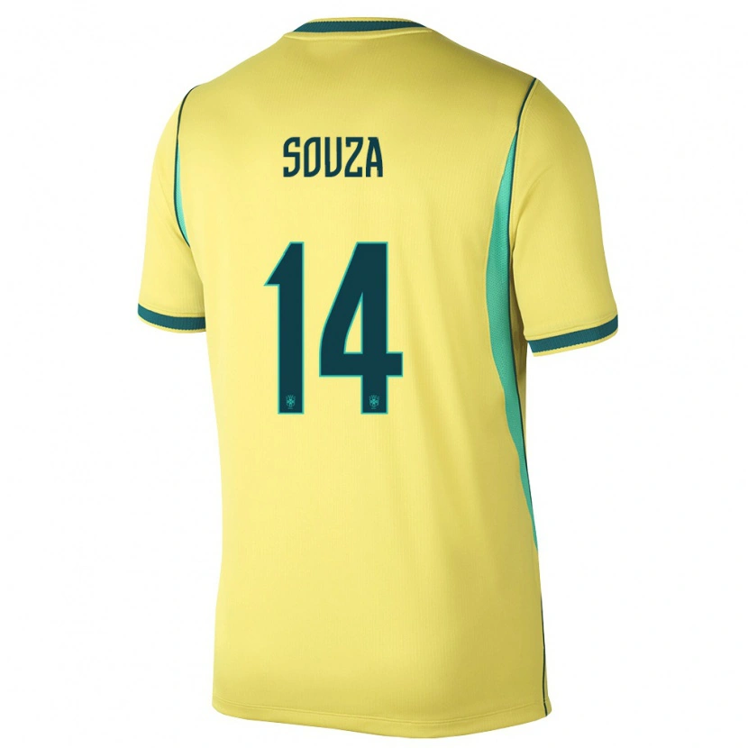 Danxen Mujer Camiseta Brasil João Souza #14 Amarillo Verde 1ª Equipación 26-28 La Camisa México