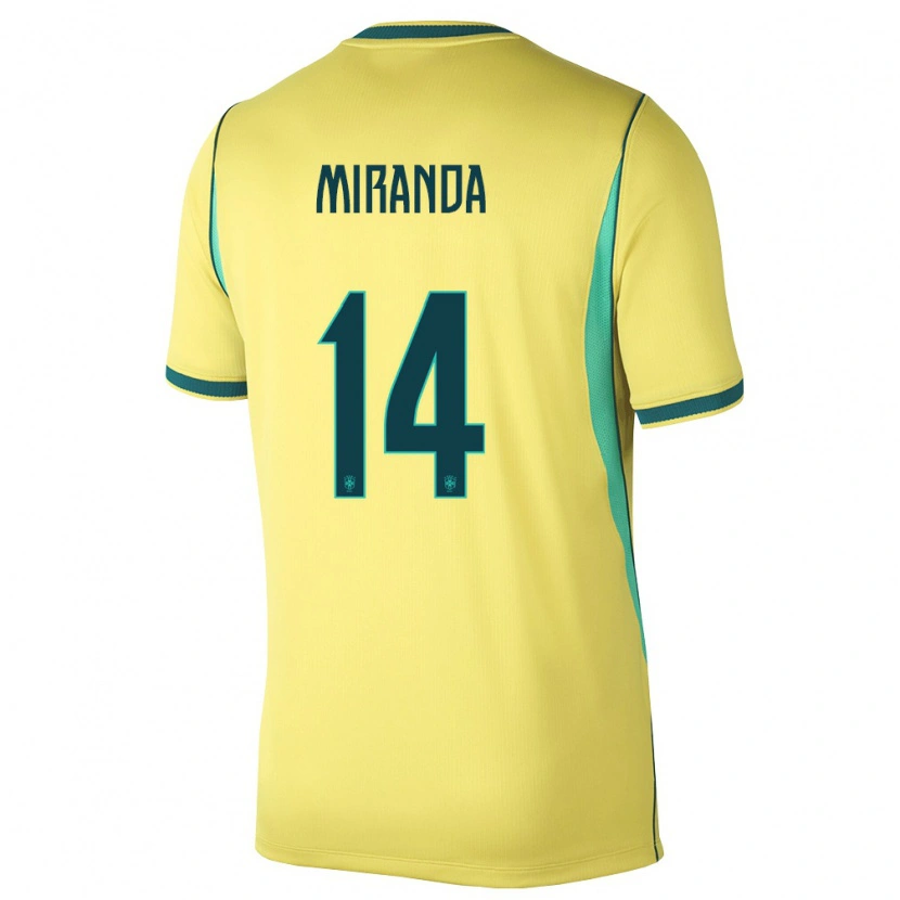Danxen Mujer Camiseta Brasil Lucas Miranda #14 Amarillo Verde 1ª Equipación 26-28 La Camisa México