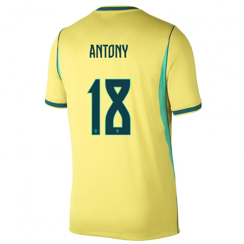 Danxen Mujer Camiseta Brasil Antony #18 Amarillo Verde 1ª Equipación 26-28 La Camisa México