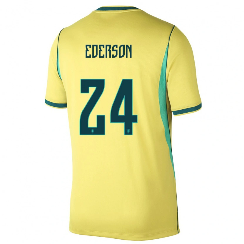 Danxen Mujer Camiseta Brasil Ederson #24 Amarillo Verde 1ª Equipación 26-28 La Camisa México
