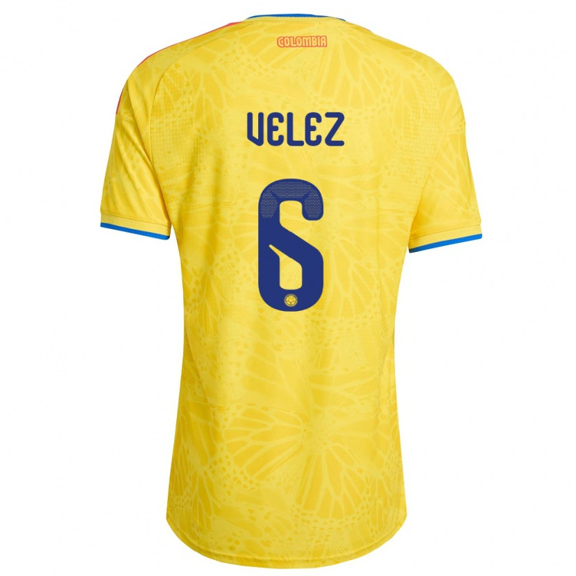 Danxen Mujer Camiseta Colombia Jhon Vélez #6 Amarillo Azul Rojo 1ª Equipación 26-28 La Camisa México