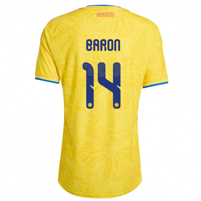 Danxen Mujer Camiseta Colombia Ángela Barón #14 Amarillo Azul Rojo 1ª Equipación 26-28 La Camisa México