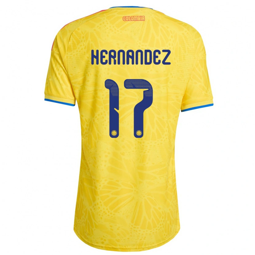 Danxen Mujer Camiseta Colombia Jhoan Hernández #17 Amarillo Azul Rojo 1ª Equipación 26-28 La Camisa México