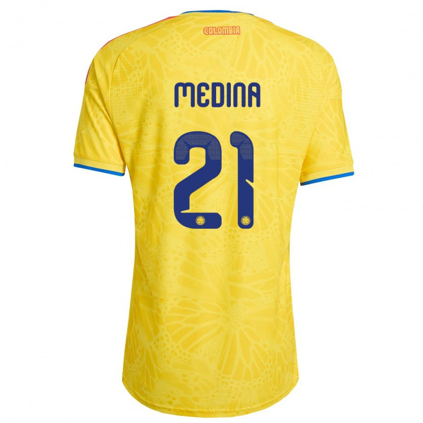 Danxen Mujer Camiseta Colombia Simón Medina #21 Amarillo Azul Rojo 1ª Equipación 26-28 La Camisa México