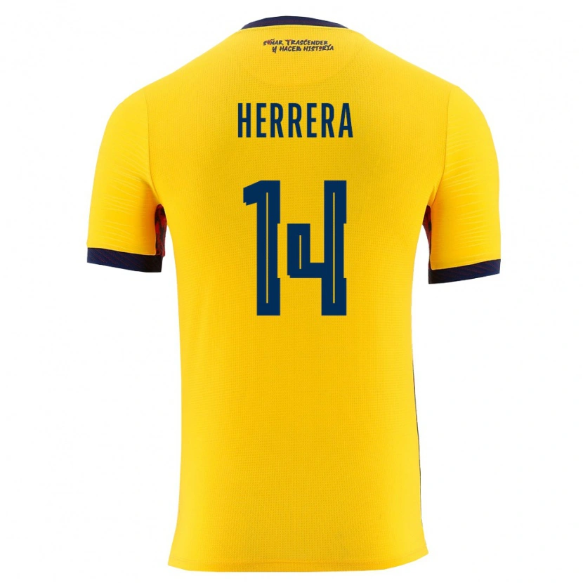 Danxen Mujer Camiseta Ecuador Orlando Herrera #14 Amarillo Marino 1ª Equipación 26-28 La Camisa México