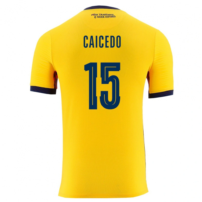 Danxen Mujer Camiseta Ecuador Dostyn Caicedo #15 Amarillo Marino 1ª Equipación 26-28 La Camisa México