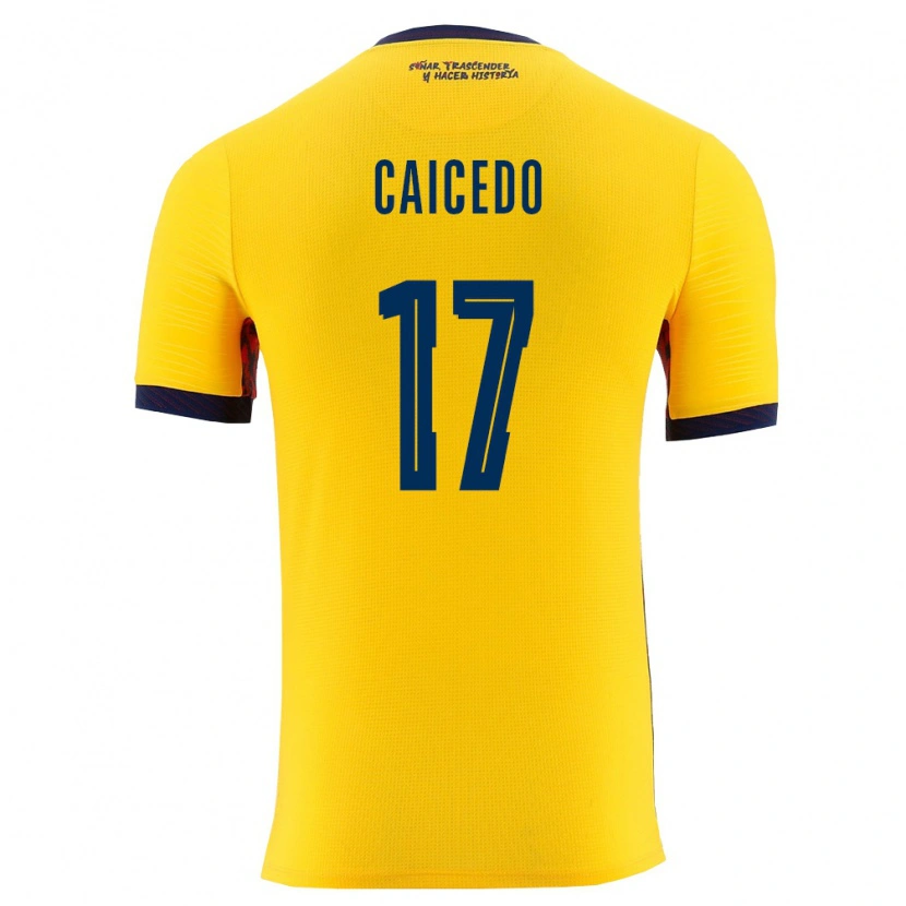 Danxen Mujer Camiseta Ecuador Yorkaeff Caicedo #17 Amarillo Marino 1ª Equipación 26-28 La Camisa México