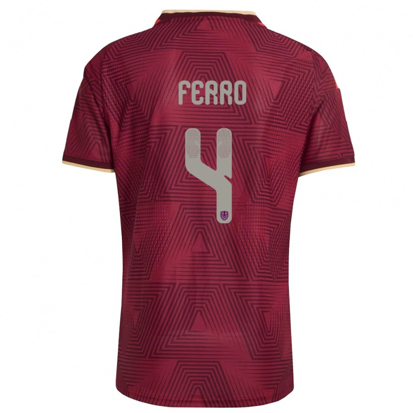 Danxen Mujer Camiseta Venezuela Andrés Ferro #4 Borgoña Oro Amarillo 1ª Equipación 26-28 La Camisa México