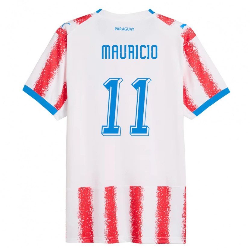 Danxen Mujer Camiseta Paraguay Mauricio #11 Blanco Rojo Azul 1ª Equipación 26-28 La Camisa México