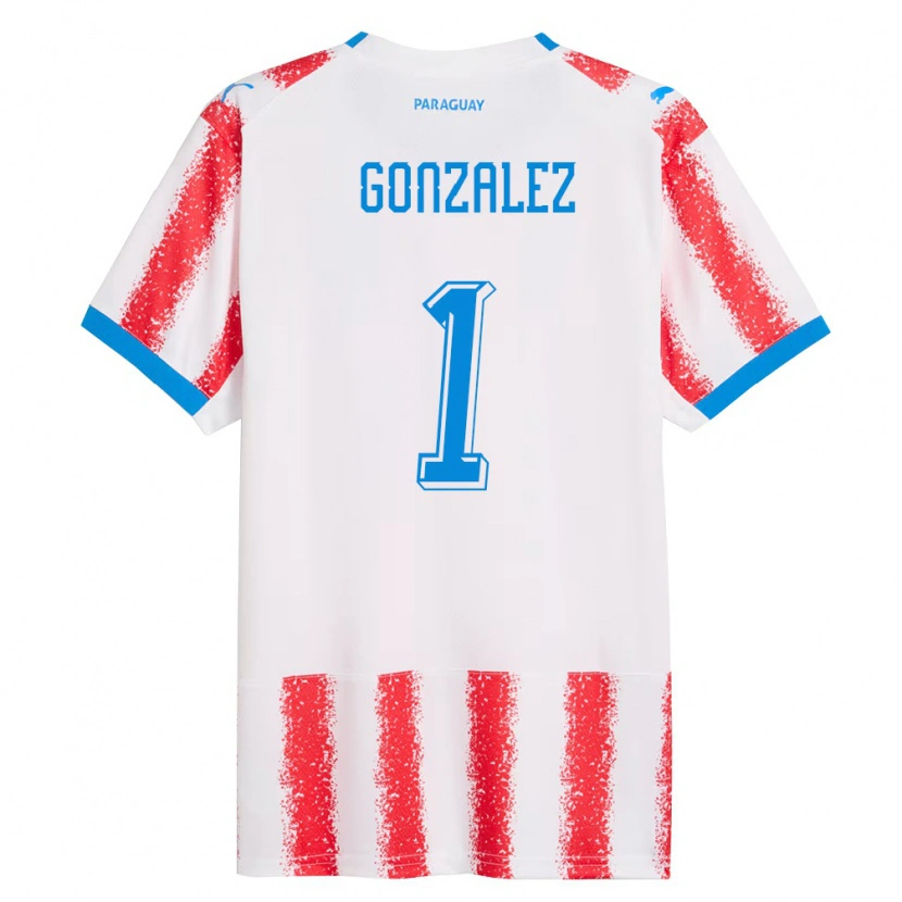 Danxen Mujer Camiseta Paraguay Ángel González #1 Blanco Rojo Azul 1ª Equipación 26-28 La Camisa México