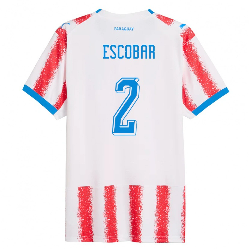 Danxen Mujer Camiseta Paraguay Bruno Escobar #2 Blanco Rojo Azul 1ª Equipación 26-28 La Camisa México