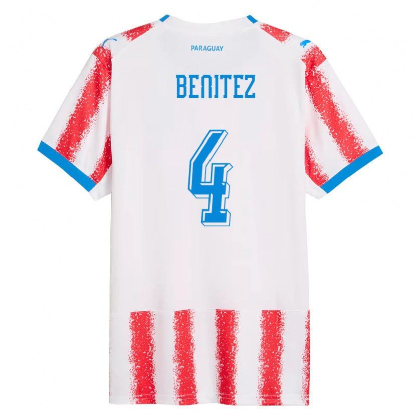 Danxen Mujer Camiseta Paraguay Gastón Benítez #4 Blanco Rojo Azul 1ª Equipación 26-28 La Camisa México