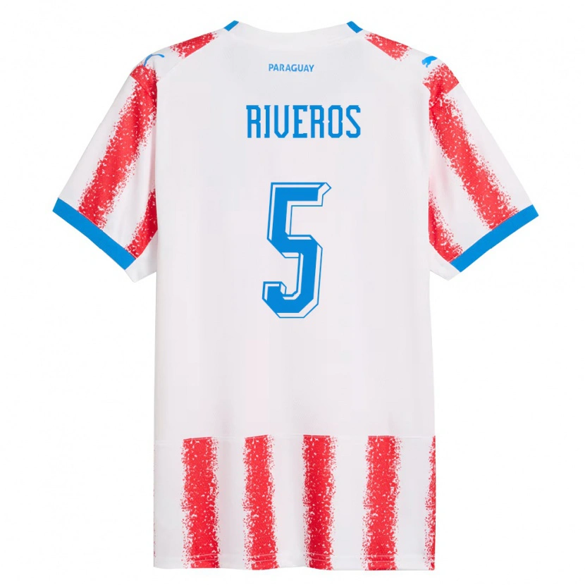 Danxen Mujer Camiseta Paraguay Verónica Riveros #5 Blanco Rojo Azul 1ª Equipación 26-28 La Camisa México