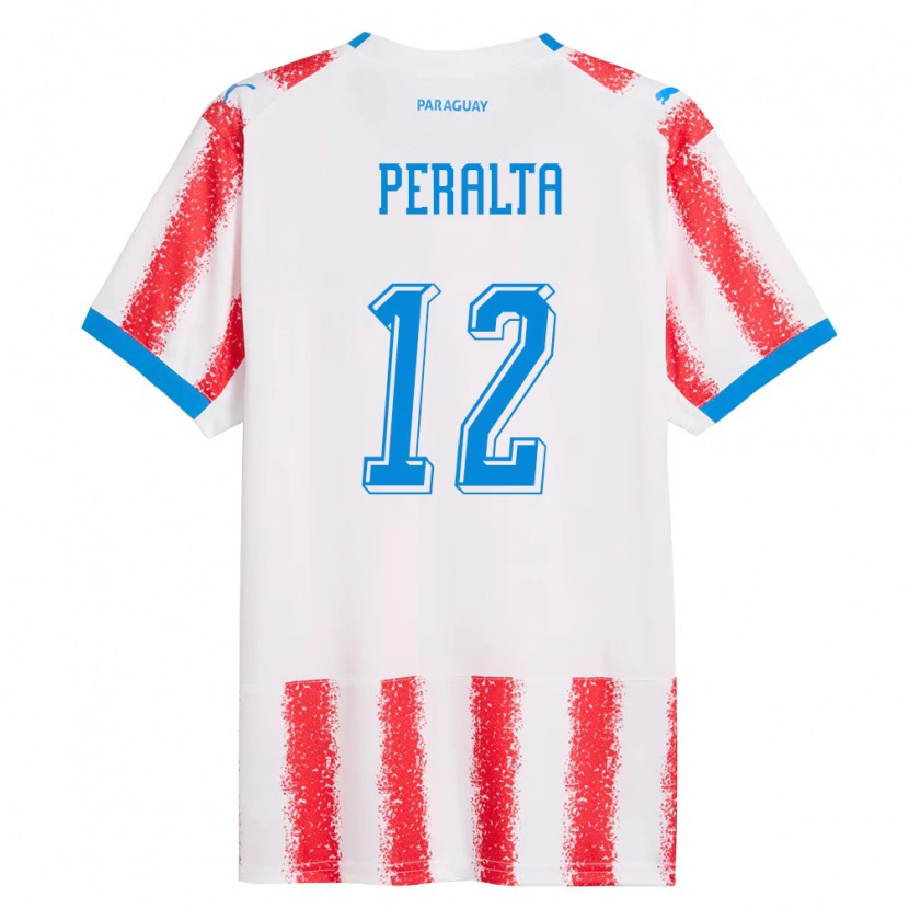 Danxen Mujer Camiseta Paraguay Jesús Peralta #12 Blanco Rojo Azul 1ª Equipación 26-28 La Camisa México