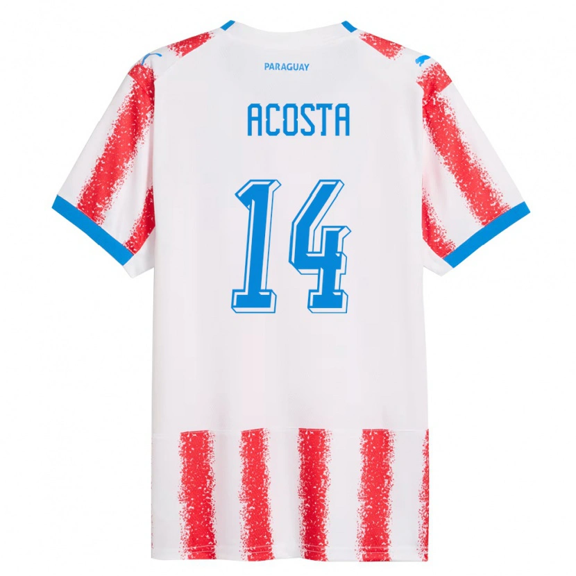Danxen Mujer Camiseta Paraguay Emilio Acosta #14 Blanco Rojo Azul 1ª Equipación 26-28 La Camisa México