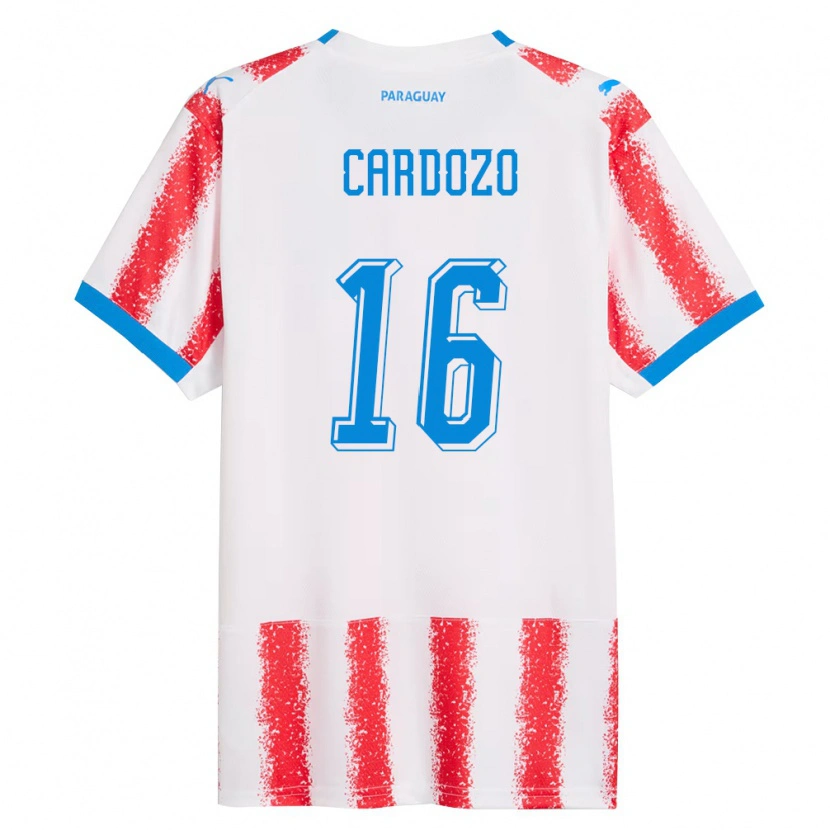 Danxen Mujer Camiseta Paraguay Juan Cardozo #16 Blanco Rojo Azul 1ª Equipación 26-28 La Camisa México
