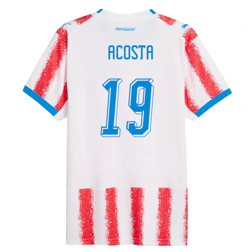 Danxen Mujer Camiseta Paraguay Tobías Acosta #19 Blanco Rojo Azul 1ª Equipación 26-28 La Camisa México