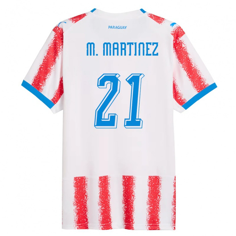Danxen Mujer Camiseta Paraguay María Martínez #21 Blanco Rojo Azul 1ª Equipación 26-28 La Camisa México