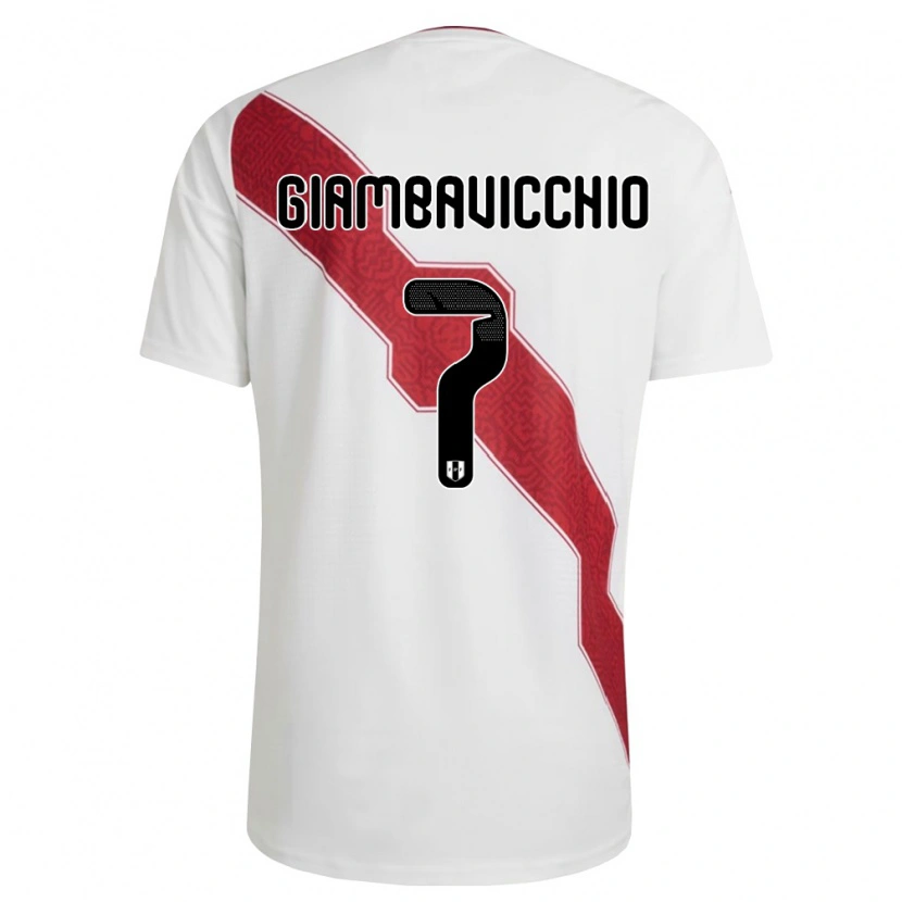 Danxen Mujer Camiseta Perú Franco Giambavicchio #7 Blanco Rojo Negro 1ª Equipación 26-28 La Camisa México